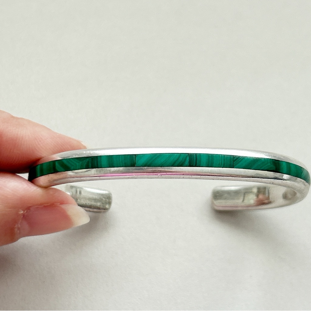 Vintage Kirk Smith Navajo Malachite Inlay Sterling Silver Cuff Bracelet